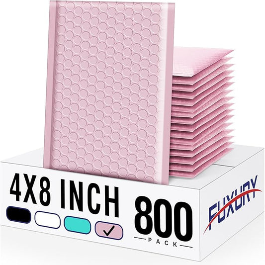 Fuxury Small Bubble Mailers 4x8" 800 Pack Light Pink Bubble Mailer Usable Size 4x7" Self Seal Padded Envelopes Mother's Day Gifts Mailing Envelopes Bubble Padded for Shipping