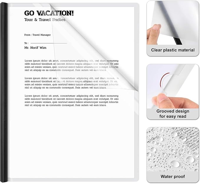 JOERSH 20Pcs Clear Report Covers with Sliding Bar, 40 Sheet Capacity Plastic Binder Paper Protector, Report Folders with Clear Cover for Resume File Documents, Black