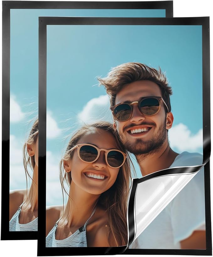 uxcell 2 Pcs Magnetic Sign Holder, 11.7" x 16.5" Self-Adhesive Magnetic Wall Signs Holder Magnetic Picture Frame Document Holder for Home Office Wall Window Displays, Black