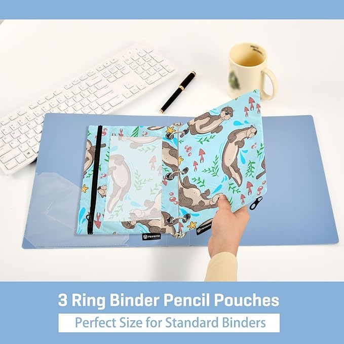 ZAZYXTJ Otter Binder Pencil Pouchs 3 Ring with Zipper Clear Window Office Organizers bag for School Students Teacher Supplies 2 Pack