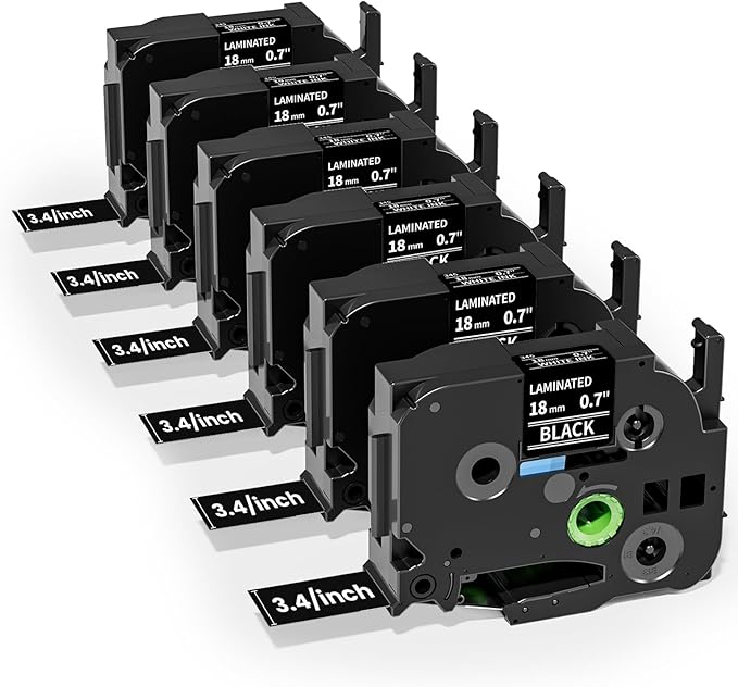 Colorty 18mm White on Black Tape Replace for Brother TZe-345 P-Touch Label Tape 18 mm 0.7 Laminated TZe345 for Ptouch Edge PT-E300 PT-E510VP PT-E560BTVP PTD400 Label Maker Refills 3/4 Inch, 6 Pack