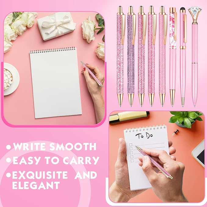 12 Pcs Diamond Pens Metal Liquid Sand Glitter Cute Ballpoint Pen Set Girly Crystal Pen Women Ballpoint Pen Black Ink Ball Point Pen Gift for Women Office Supplies School Wedding Party Desk (Pink)