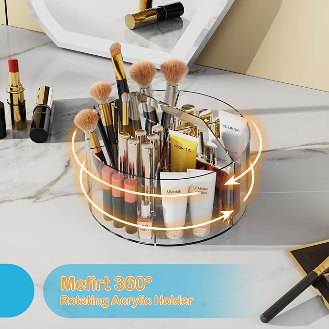 Acrylic Pen Holder, 360 Degree Rotating Pen Organizer, Rotating Desk Acrylic Office Organizer with 6 Compartments, Marker Organizer for Kid, Crayon Caddy School Art Supply Storage Organizer