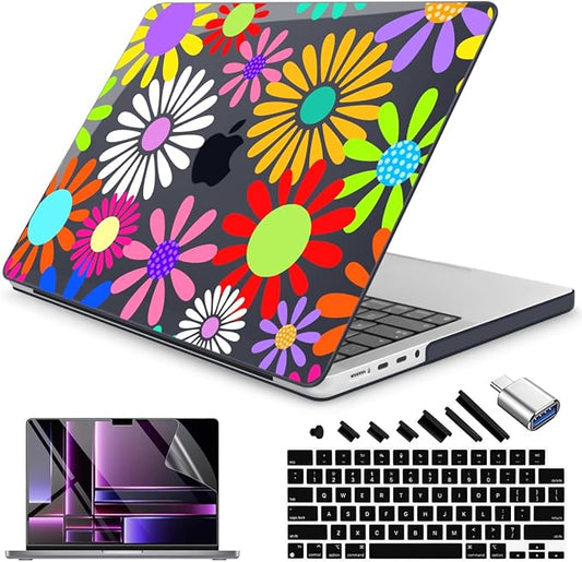 Teryeefi Case for MacBook Pro 16 inch M4/M3/M2/M1 Pro Max 2025-2021 Release (A3403/A3186/A2991/A2780/A2485), Laptop Hard Shell&Keyboard Cover&Screen Protector&Type C Adapter, Abstract Flowers A001