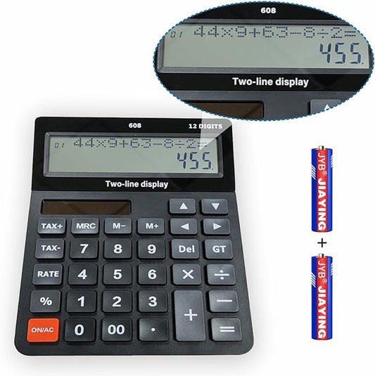 Battery and Solar Unique 120-Step Calculation Check Memory 12 Digit 2 Line Extra Large Calculator Big Buttons and 5.5" LCD Display, Configurable Tax Rate Financial Calculator for Tax Calculations