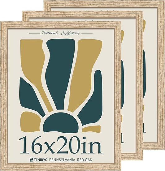 16x20 Oak Poster Frame with HD Glass - 3pk, Natural Wood Picture Frame, Wall Gallery Frame