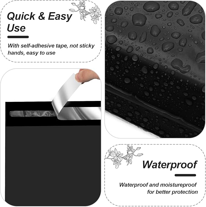 JinRuiKJ Thank You Poly Mailer 10x13 Inch 100 PCS, Shipping Bags for Clothing, Packaging Bags for Small Business, Strong Adhensive, Waterproof and Tear-Resistant Mailing Envelopes, Black