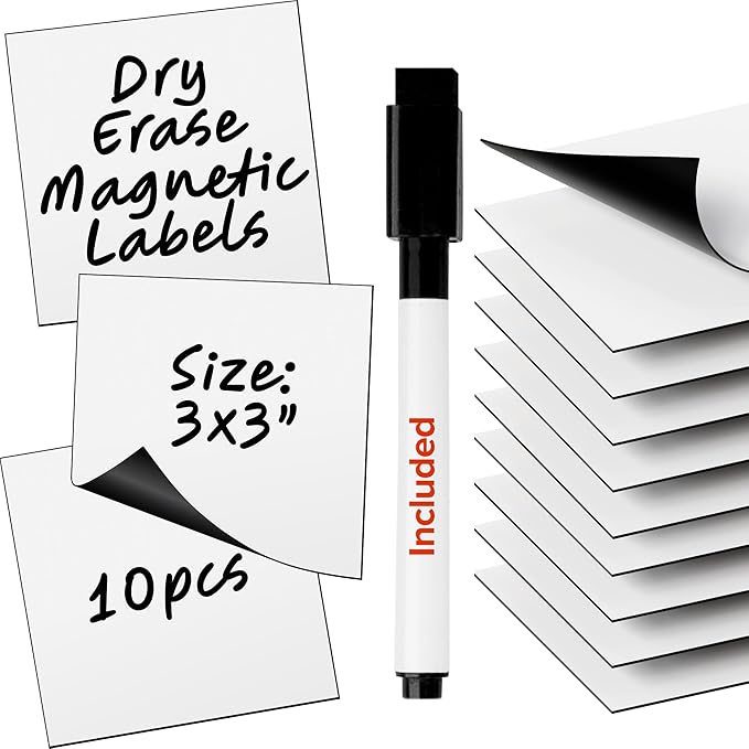 Dry Erase Magnetic Labels - Reusable Sticky Notes - Magnetic Notepads for Refrigerator - Dry Erase Magnetic Sheets - Blank Magnet Stickers to Write On - Magnets for Whiteboard Classroom Fridge