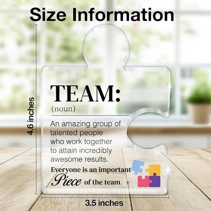 Team Gift Thank You Appreciation Gifts for Coworkers Colleagues Employees Team Definition Acrylic Puzzle Piece Plaque Office Decor