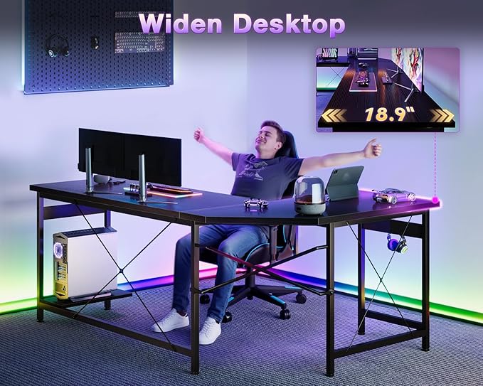 Coleshome 66" L Shaped Gaming Desk, Corner Computer Desk, Sturdy Home Office Computer Table, Writing Desk, Larger Gaming Desk Workstation, Black