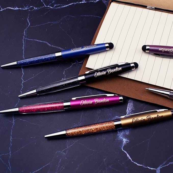 Ancolo Personalized Gift Pens - Ballpoint Pen with Stylus Tip, Crystal Diamond Pen, Engraved Your Message Gift for Graduate Lawyer/Professor 10PCS/ Pack (Navy blue)