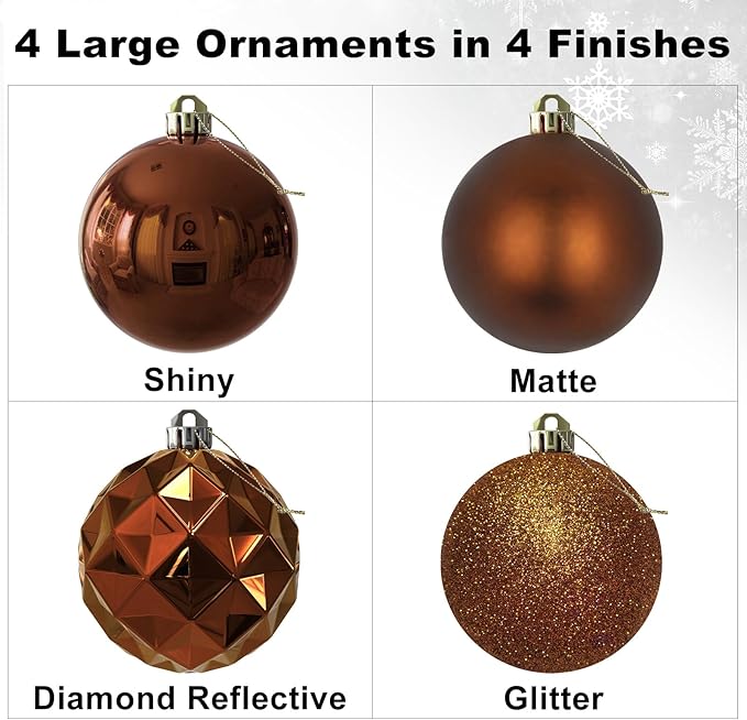 Bronze 4.0" Large Christmas Balls - Christmas Tree Decoration Ornaments Shatterproof Hanging Balls for Birthday Halloween Holiday Wedding Decorations Set of 4pcs