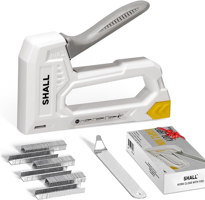SHALL Light Duty Staple Gun for Wood - White Upholstery Staple Gun with 1600pcs JT21 Staples 1/4, 5/16, 3/8 inch and Staple Remover - Fabric Stapler Gun for Crafts, DIY, Decoration