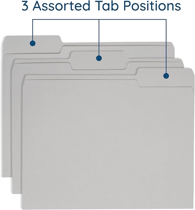 100 Blue Summit Supplies Gray File Folders Letter Size - Durable 11pt Grey Folders, 1/3 Cut 3 Tabs Gray Folders, Holds Letter Size Documents