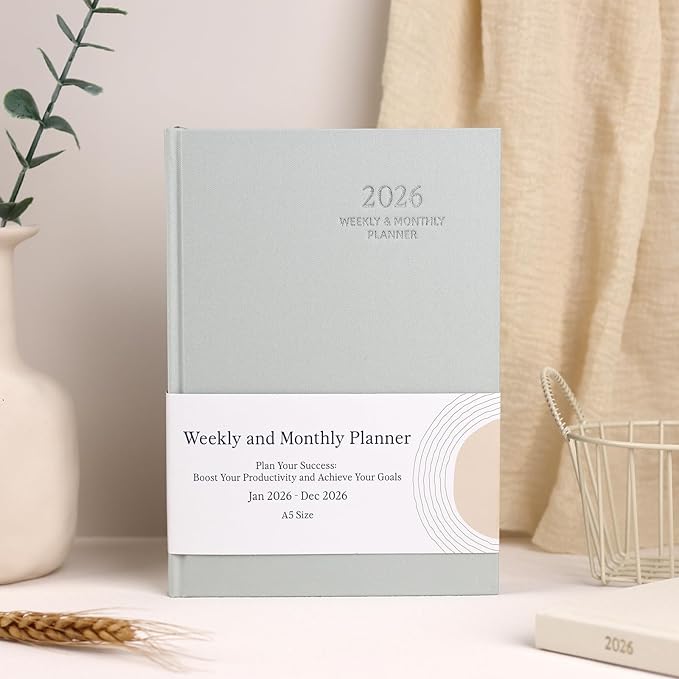 2026 Planner - Weekly and Monthly Planner, January 2026 - December 2026, Linen Hardcover, 2026 Calendar Planner Book with Tabs, Aesthetic, Perfect for Office Home School Supplies (Green, A5)