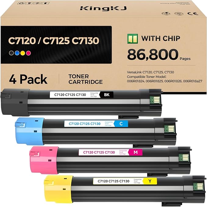 VersaLink C7120 C7125 C7130 High Capacity Toner Cartridge 4-Pack 006R01824 006R01825 006R01826 006R01827 Replacement Compatible for Xerox VersaLink C7120 C7125 C7130 Printer Black Cyan Magenta Yellow