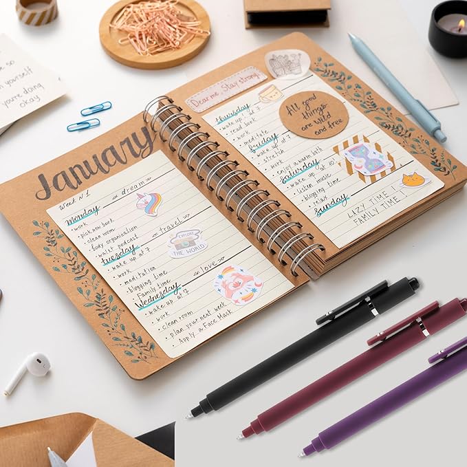 8 Pack Gel Pens, Colorful Pens 0.5 mm Fine Tip Retractable Multicolored Pens Smooth Writing for Journaling Note Taking Office Supplies School Supplies, Stocking Stuffers for Women Teens