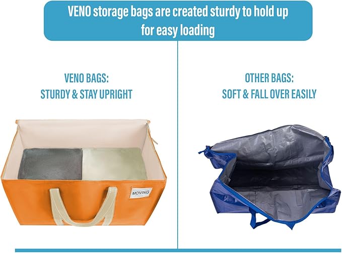 VENO 10 Pack Moving Bags, Heavy Duty, Moving Boxes Alternative, Packing Storage Supplies, Dorm Room Essentials with Zipper for Clothes, Extra Large Packaging Totes (Seasonal Autumn Orange, 10 Pack)