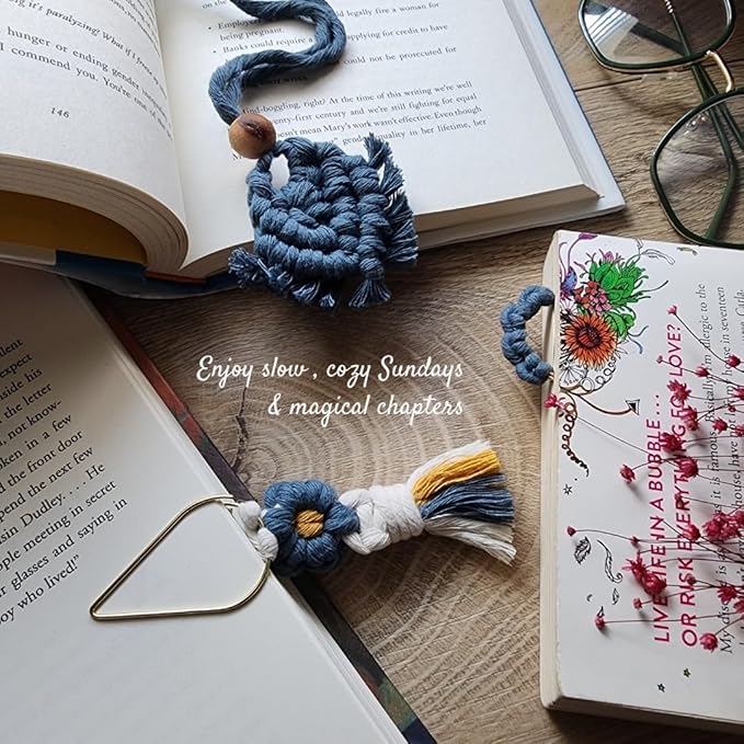 Set of 3 Whimsical Bookmark | Book tabs Classroom Must Haves Crochet Flower Bookmark Paper Clips Bullet Journal Tassels for Bookmarks Cute Things Teacher Must Haves