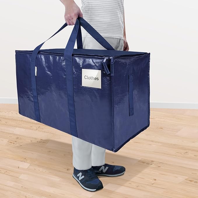 TICONN 6 Pack Extra Large Moving Bags with Zippers & Carrying Handles, Heavy-Duty Storage Tote Moving Boxes for Space Saving (6 Pack, Navy)