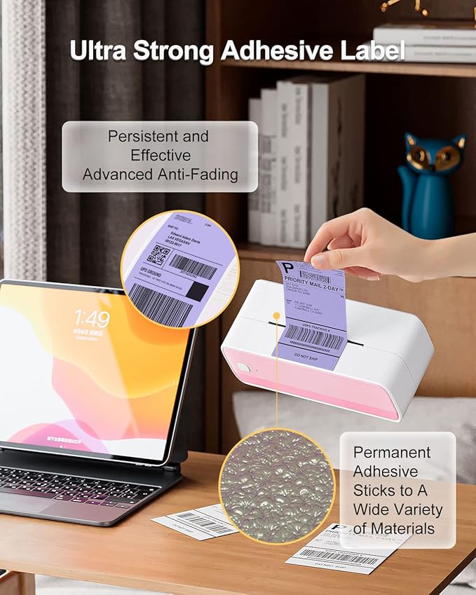 Phomemo 4x6 Thermal Labels for Shipping Label Printer - 500PCS Purple Mailing Labels - 4x6 Direct Thermal Labels Fanfold Compatible with Rollo,MUNBYN,iDPRT,JADENS,POLONO - Water/Oilproof - NO BPA/BPS