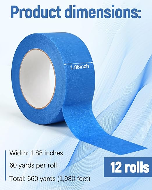 Painter's Tape 12 Rolls (Totaling 660 Yards) 1.88 inches x 55 Yards Blue Masking Tape for General Purpose Wall Painting, Home Improvement