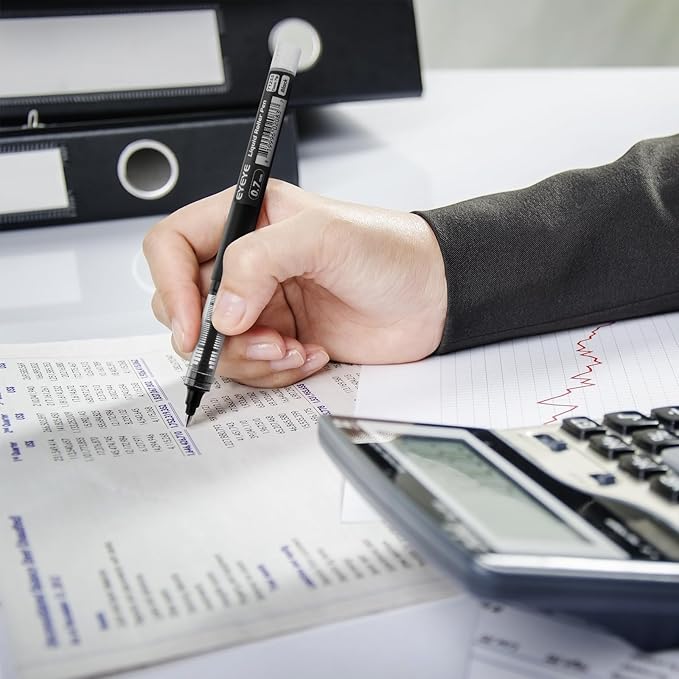 EYEYE Rollerball Pens Black 12 Pack, 0.7mm Fine Point Rollering Ball Pen Quick Dry, Liquid Ink Pens Fine Point Smooth Writing Pen for Journaling, Note Taking, Office and School Supplies