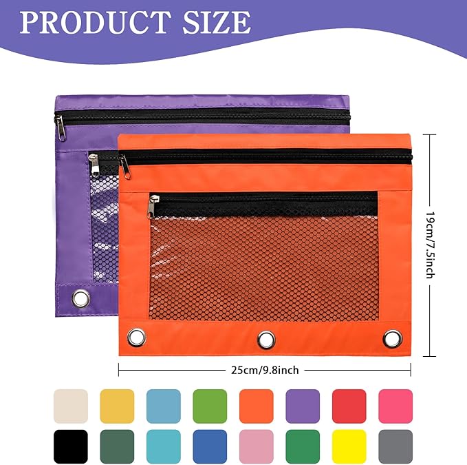 64 Pcs Pencil Pouch for 3 Ring Binder 16 Colors Zippered Pencil Pouch Bags Bulk Binder Pencil Case with Clear Window for Classroom School and Office