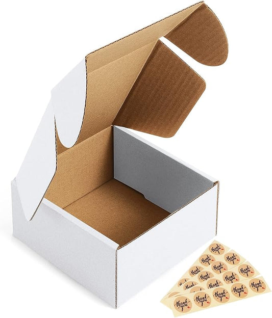 Eupako 4x4x2" Corrugated Box Mailers 50 Pack White Cardboard Small Shipping Boxes for Mailing (with 50 Stickers)