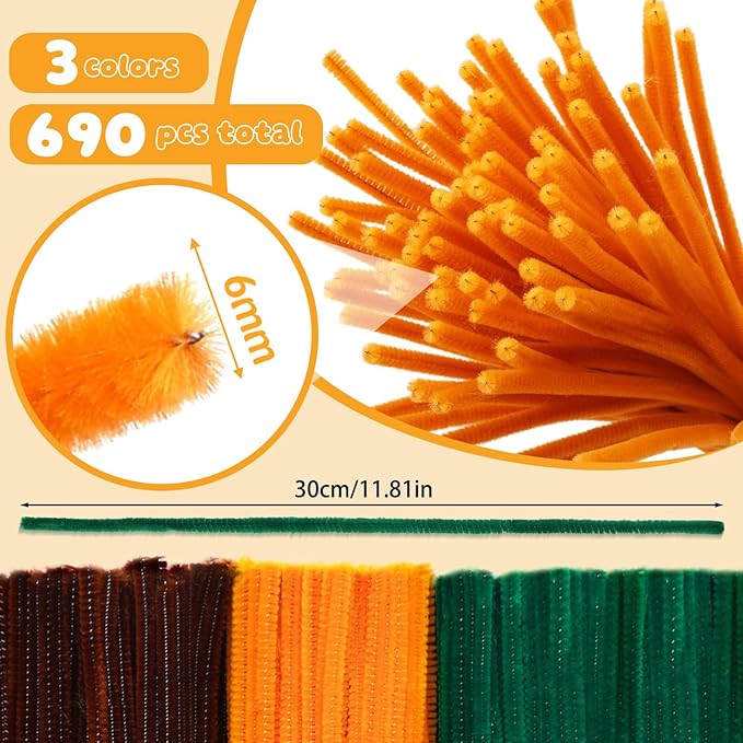 UzecPk 690PCS Pipe Cleaners for Crafts, Pipe Cleaner Sunflower Kit, Pipe Cleaner Flowers Kit with Instructions, Sunflower Pipe Cleaners for Flowers DIY Art and Craft Decorations