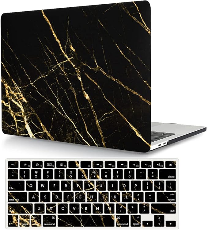 Protective Case Compatible with MacBook Pro 14 Inch 2021 M1 Pro/Max Model A2442, Plastic Laptop Hard Shell Case with Keyboard Cover Skin for MacBook Pro 14'' with Touch ID - Black Marble