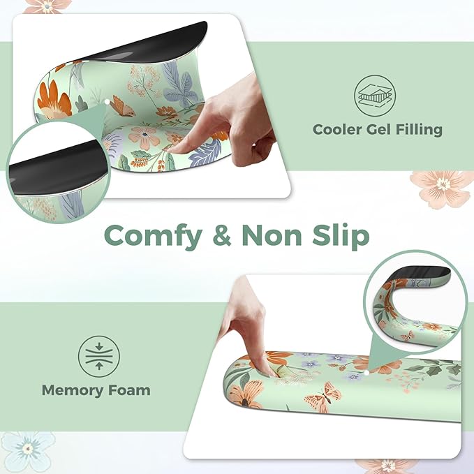 Desk Pad Mat Green, Wrist Rest Support for Mouse Pad&Keyboard Set, Scalloped Vanity mat Protector for Makeup, Cute Floral Nail Mat, Aesthetic Desk Protector for Women's Office Home, Dorm