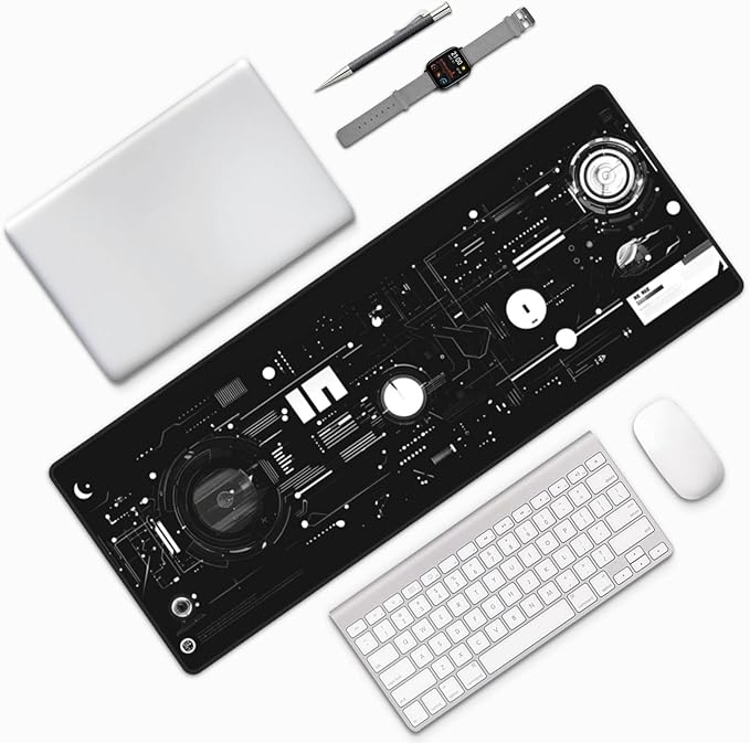 Mechanical Mouse Pad 31.5 X 11.8 Inch Big Desk Rubber Base Stitched Edges Keyboard Pad Spaceship XXL Mouse Mat for Home Game and Office