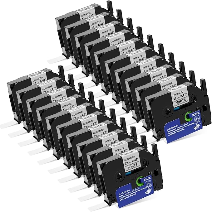 Replacement for P Touch Label Tape 12mm 0.47 Laminated White TZe-231 Compatible with Brother Label Maker Refills TZe231 TZ231 for PT-D200 PT-D210 H110 1280 2030, ½”(0.47”) x 26.2 ft. (8m), 20-Pack