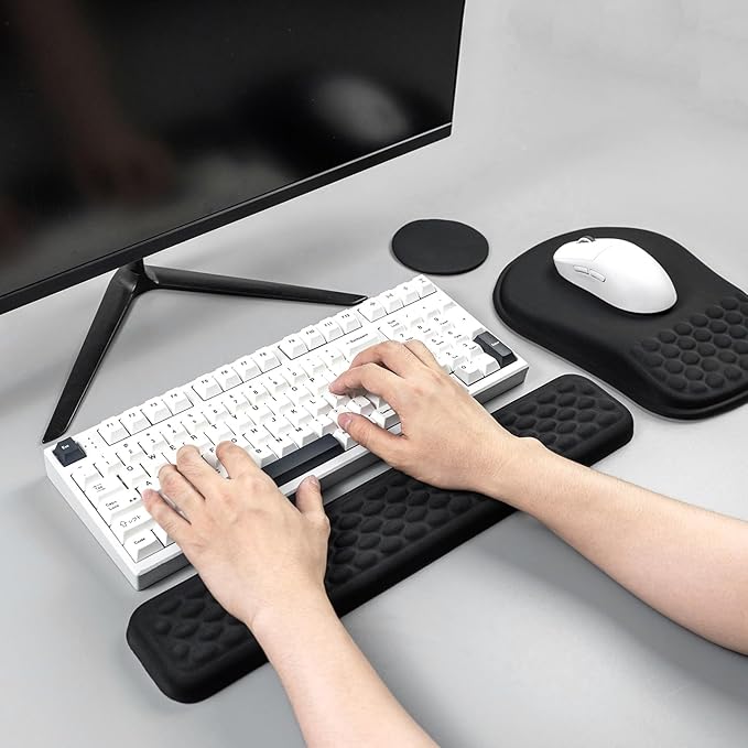 3-in-1 Ergonomic Mouse Pad and Keyboard Wrist Rest Set, Memory Foam Arm Rest with Massage Design and Non-Slip PU Base for Typing Pain Relief/Office/Home