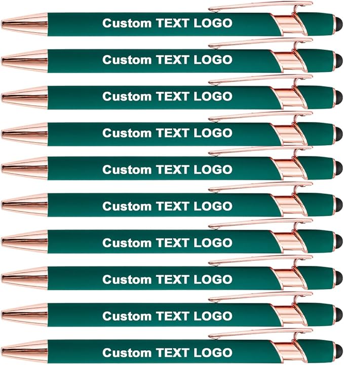 Custom Engraved Ballpoint Pens Bulk, Personalized with Name/Logo, Black or Blue Ink, Smooth Writing for Office, School, Business, Church, Reunion 10 Pcs Green