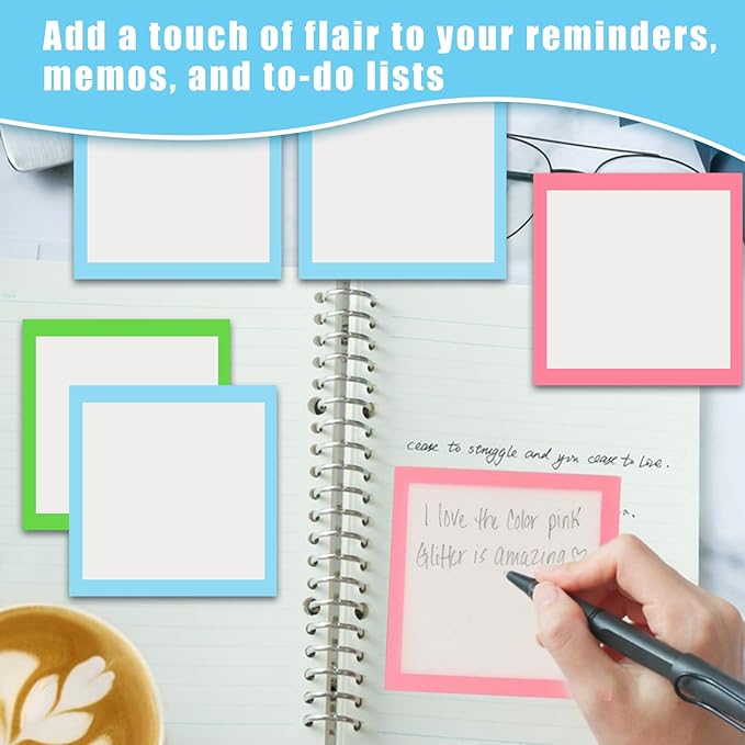 5pcs Sparkle Sticky Notes, Clear Post It Notes Pastel, Cute Self Adhesive Note Memo Pads, Small to Do List,See Through Notes, Office Supplies, Transparent Glitter Notepads Stationery
