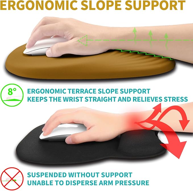 Hokafenle Ergonomic Mouse Pad Wrist Support with Stepped-Wedge Design, Wrist Rest Pain Relief Mousepad Filled with Memory Foam, Carpal Tunnel Mousepad for Wireless Mouse(12x8 inch,Goldenrod)