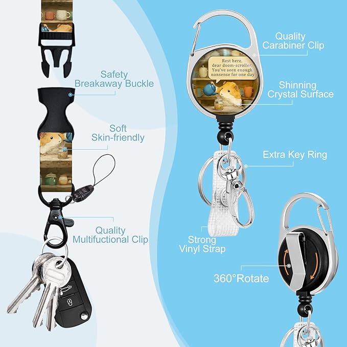 Gctriki Cute Hamster Retractable ID Badge Holder with Lanyard, Heavy Duty Nurse Badge Reel with Carabiner Clip, Teacher ID Card Holder with Motivational Quote for Medical Staff Office Accessories