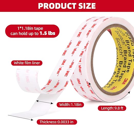 Double Sided mounting Tape Heavy Duty Room Decor, White Wall Adhesive Strips Office Essentials, Picture Hanging no Damage，for Poster, Rug, Tape, Carpet,Outdoor, Bedroom, Classroom，Home