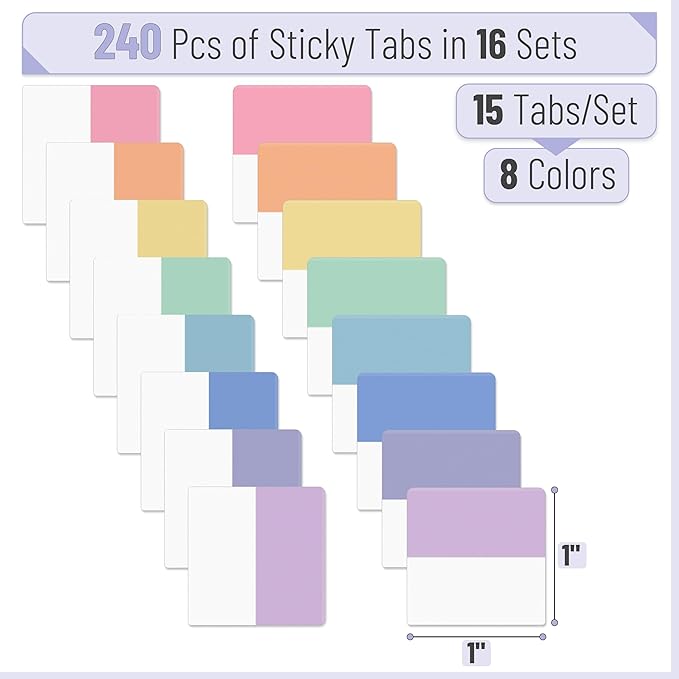 Mr. Pen- Sticky Index Tabs, 240 Pcs, Pastel Sticky Tabs for Notebooks, Page Markers, Page Tabs for Binders, Page Tabs Sticky Tabs for Books, Notebook Tabs, Book Sticky Tabs for Notebooks