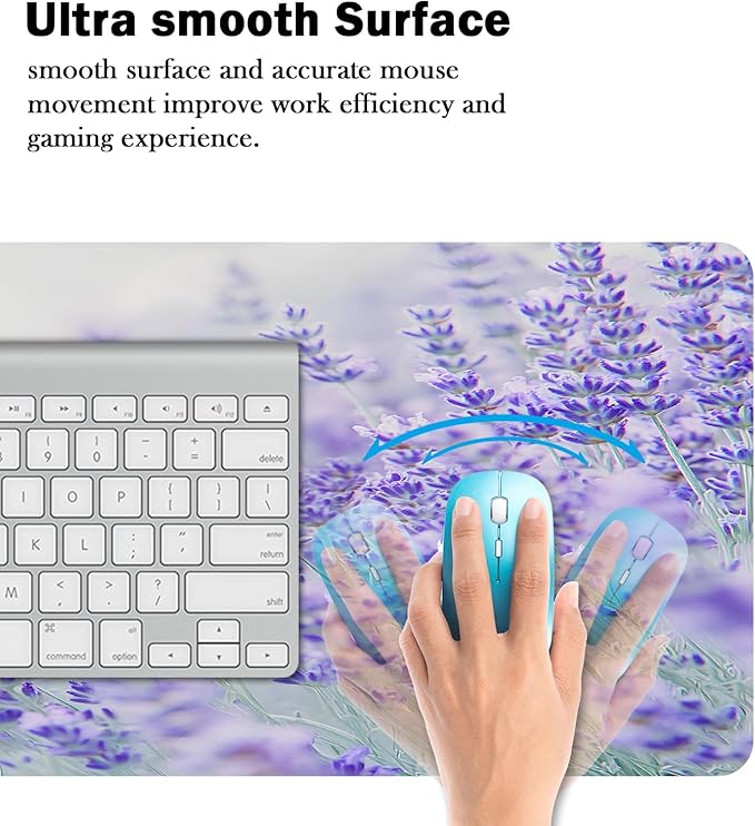 Mrcrypos Floral Large Mouse Pad Blooming Lavender Desk Mat for Desktop,Waterproof Desk Pad with Stitched Edges,Computer Keyboard Gaming Mouse Pads for Women Office Home 31.5" x 11.8"