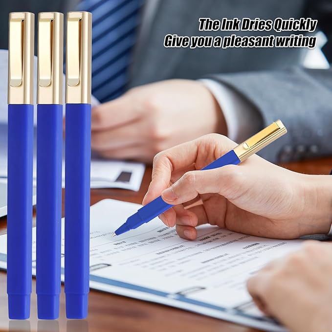 12 Pack Gel Pens Blue 0.5mm Medium Point Blue Gel Ink Pens with Cap Quick Drying Ballpoint Pen Smooth Writing Fine Point Pen for Journaling School Office Supplies