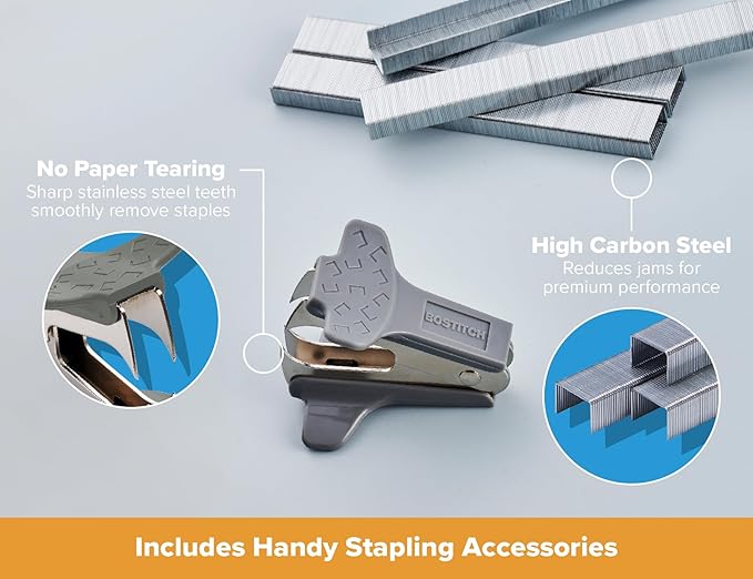 Bostitch Office Heavy Duty 40 Sheet Stapler with 1250 Staples & Claw Remover, Small Stapler Size, Fits into The Palm of Your Hand, Value Pack, Gray (B175-GRAY-VP)