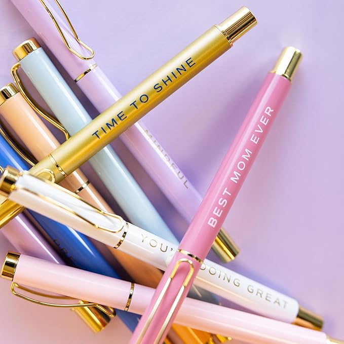 Sweet Water Decor Be Mindful Metal Pen Set - Inspirational Pens for Home or Work - Black Ink Pens, Set of Three - Gifts for Teachers, Friends, and Family - Desk Supplies & Office Accessories for Women