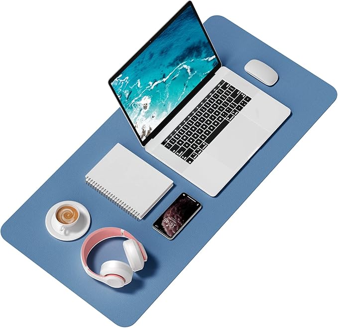 Hsurbtra Desk Pad, 35.5" x 17" PU Leather Desk Mat, XXL Extended Mouse Pad, Waterproof Desktop Blotter Protector, Non-Slip Ultra Thin Large Laptop Keyboard Writing Mat for Office Home, Dark Blue