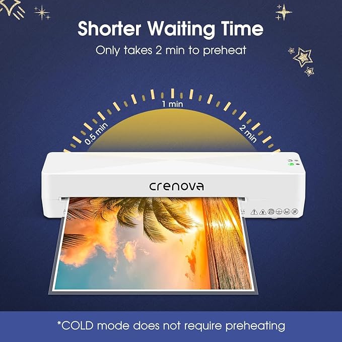 Crenova Laminator Machine with 10 Laminating Sheets, A4 Laminating Machine Hot & Cold with Fast Warm Technology, Thermal Laminator 9 Inch for Home Office School Business White