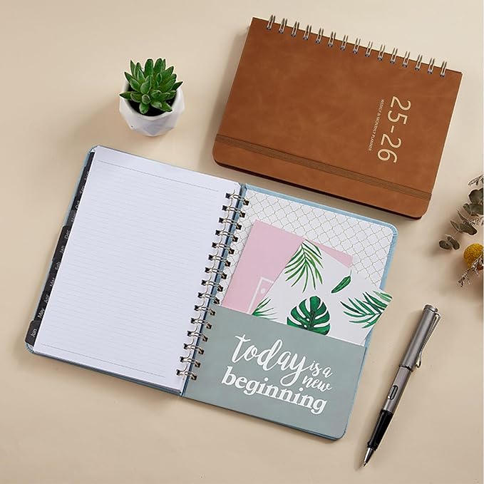 Academic Planner 2025-2026, Weekly and Monthly Calendar Planner, July 2025 - June 2026, 6.4" x 8.5", Faux Leather Cover Yearly Teacher Student Planning Agenda Book with Tabs, Pocket, Notes(Brown)