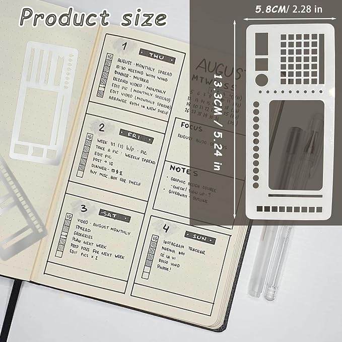 Handmade Flexible Record Template,3PC Stencils Drafting Tools,Reusable Templates Planner Stencils for Journaling Checklist/Habit Trackers/Task Lists/Daily Planning (#C)