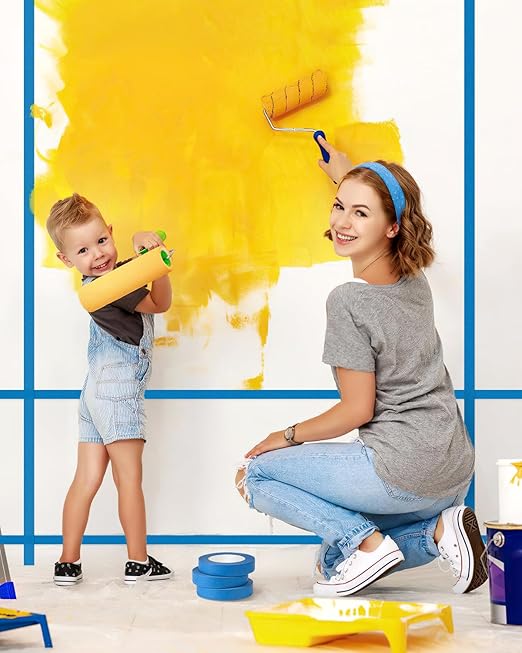 Lzerking Painters Tape 16 Rolls (Total 960 Yards) 0.94 Inch x 60 Yards Masking Tape Blue Paint Tape for Walls, Wood, Glass No Residue, Easy Tear